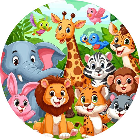 Safari Yuvarlak Pasta Yenilebilir Resim Baskı 20 cm 