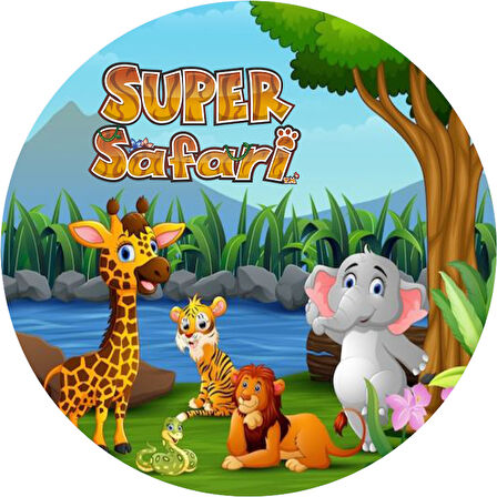 Safari Yuvarlak Pasta Yenilebilir Resim Baskı 20 cm 