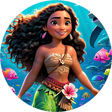 Moana Yuvarlak Pasta Yenilebilir Resim Baskı 20 cm 