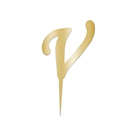 V Harfi Altın Pleksi Pasta Süsü 7 cm