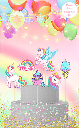 Unicorn Temalı Pasta Üstü Figür Set