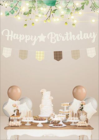 Retro Vanilya Happy Birthday Kaligrafi ve Banner Set