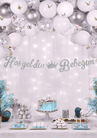 Hoşgeldin Bebeğim Gümüş Kaligrafi Banner