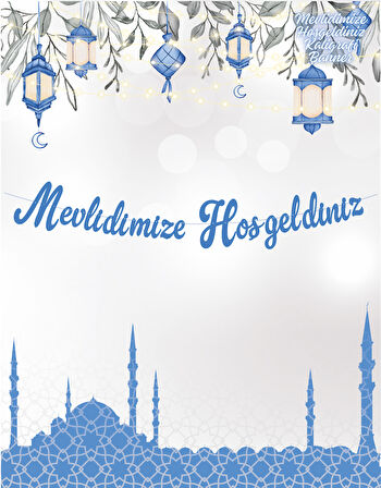 Mevlidimize Hoşgeldiniz Mavi Kaligrafi Banner