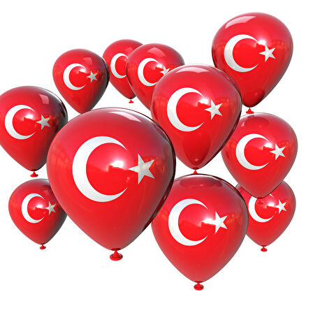 Türk Bayrağı Baskılı Balon 100 Adet 10 inç 26 cm
