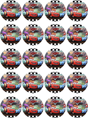 Cars Yenilebilir Yuvarlak Kurabiye Resim Baskı