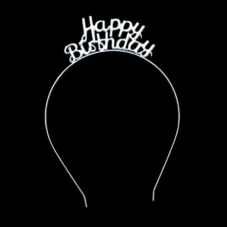 Happy Bithday Gümüş Renkli Metal Taç