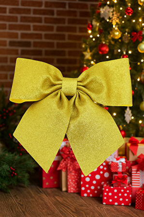 23×20 cm Altın Simli Eva Fiyonk – Yılbaşı Ağacı, Kapı ve Dekor Süsleme Fiyonk Modeli