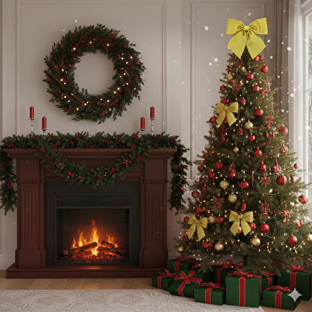 23×20 cm Altın Simli Eva Fiyonk – Yılbaşı Ağacı, Kapı ve Dekor Süsleme Fiyonk Modeli