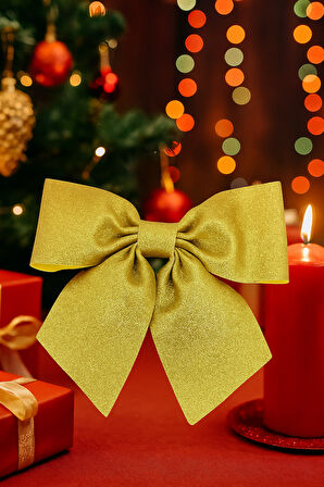 23×20 cm Altın Simli Eva Fiyonk – Yılbaşı Ağacı, Kapı ve Dekor Süsleme Fiyonk Modeli