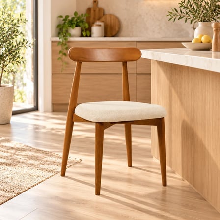 GANNİ HOME Oslo Sandalye Tekli Krem – Ceviz Gürgen İskeletli, Kolay Silinebilir Kumaşlı Modern Yemek Sandalyesi