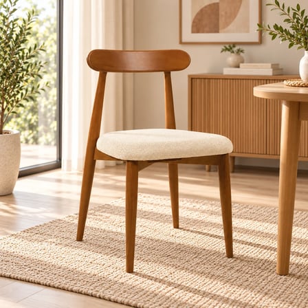 GANNİ HOME Oslo Sandalye Tekli Krem – Ceviz Gürgen İskeletli, Kolay Silinebilir Kumaşlı Modern Yemek Sandalyesi