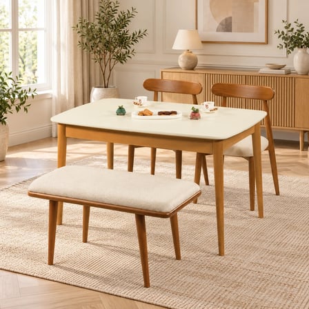 GANNİ HOME Bergamo Kitabeli Yemek Masası Krem Ceviz – Açılabilir, Modern ve Şık Tasarım