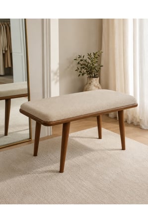 Oslo Bench Krem – Ceviz Gürgen İskeletli, Döşemeli Modern Yemek Odası Bench
