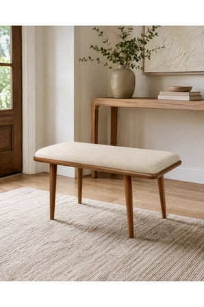 Oslo Bench Krem – Ceviz Gürgen İskeletli, Döşemeli Modern Yemek Odası Bench
