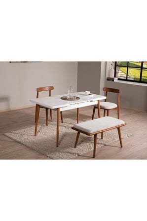 Lima Açılır Yemek Masası Traverten Gri – MDF Tabla, Gürgen İskeletli Modern Tasarım