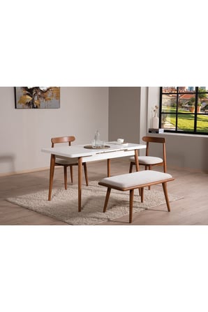 Lima Açılır Yemek Masası Traverten Gri – MDF Tabla, Gürgen İskeletli Modern Tasarım