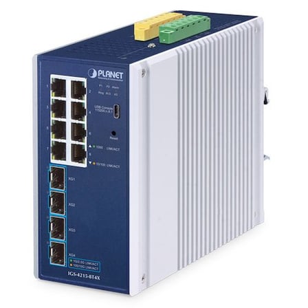 Planet PL-IGS-4215-8T4X 12 Port 8 Port Gigabit 4 Port SFP 10G L2 Yönetilebilir Endüstriyel Switch