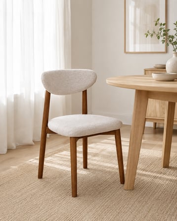GANNİ HOME Alfa Sandalye 2’li Set Krem – Ceviz Gürgen İskeletli, Kolay Silinebilir Kumaşlı Modern Yemek Sandalyesi