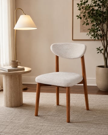 GANNİ HOME Alfa Sandalye 2’li Set Krem – Ceviz Gürgen İskeletli, Kolay Silinebilir Kumaşlı Modern Yemek Sandalyesi