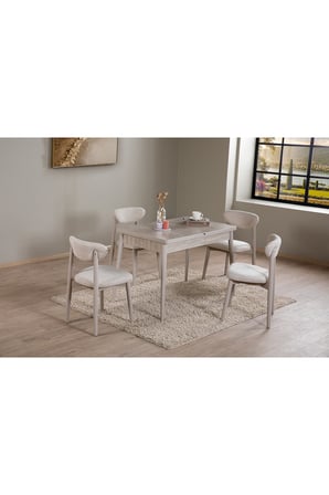 Lima Açılır Yemek Masası Traverten Gri – MDF Tabla, Gürgen İskeletli Modern Tasarım