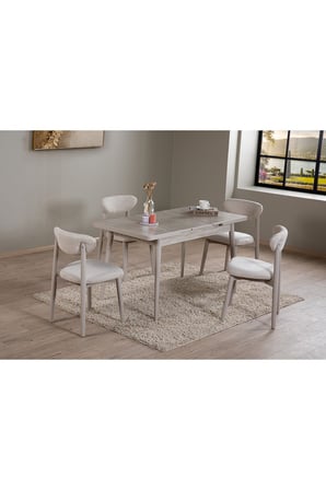 Lima Açılır Yemek Masası Traverten Gri – MDF Tabla, Gürgen İskeletli Modern Tasarım