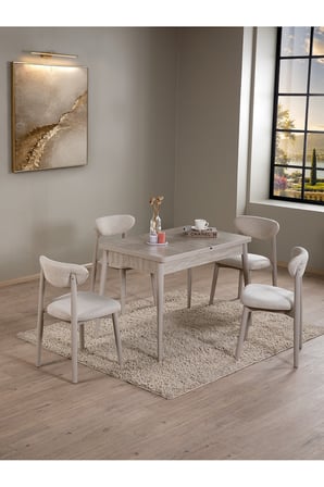 Lima Açılır Yemek Masası Traverten Gri – MDF Tabla, Gürgen İskeletli Modern Tasarım