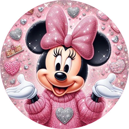Minnie Mouse Yuvarlak Pasta Yenilebilir Resim Baskı 20 cm 
