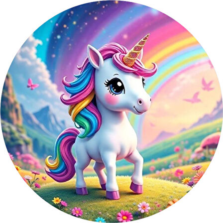 Unicorn Yuvarlak Pasta Yenilebilir Resim Baskı 20 cm 