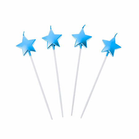 Mavi Metalik Yıldız Mum 4 lü