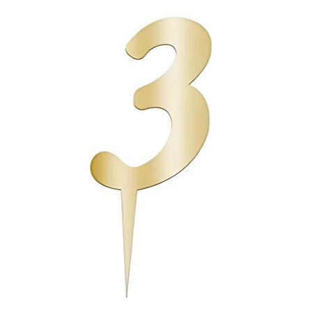 3 Rakam Altın Pleksi Pasta Süsü 7 cm