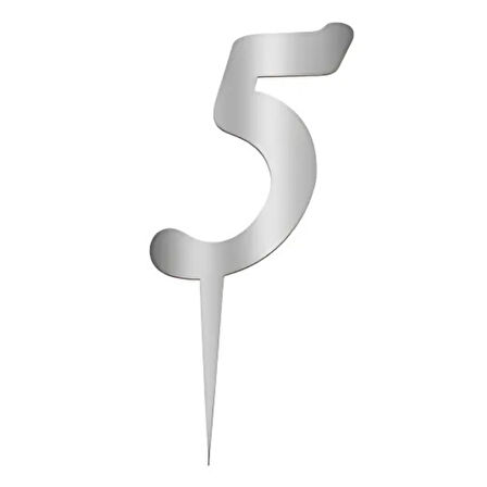 5 Rakam Gümüş Pleksi Pasta Süsü 7 cm