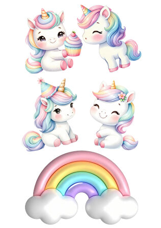 Unicorn Yenilebilir Cupcake ve Pasta Resim Baskı