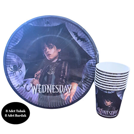 Wednesday Karton Tabak Bardak 8 li Set