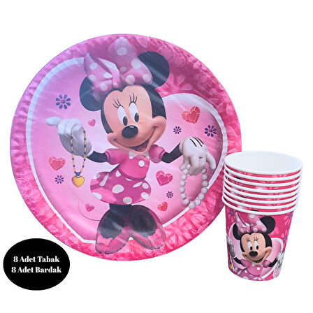 Minnie Mouse Karton Tabak Bardak 8 li Set