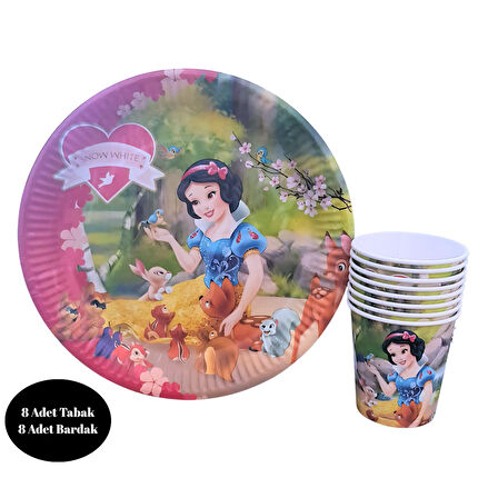 Pamuk Prenses Karton Tabak Bardak 8 li Set