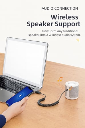 AUX Bluetooth 5.0 Alıcı Adaptör Mikrofonlu USB Beslemeli Araç ve Ev Tipi Ses Sistemlerine Uyumlu Spiral Kablo Aux to Bluetooth Çevirici