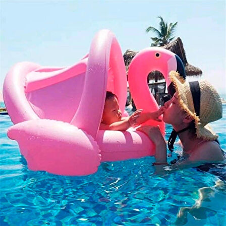 FLAMINGO BABY FLOAT  BEBEK YÜZME SİMİDİ GÜNEŞLİKLİ KAPANIR AÇILIR FLAMİNGO PEMBE