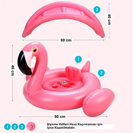 FLAMINGO BABY FLOAT  BEBEK YÜZME SİMİDİ GÜNEŞLİKLİ KAPANIR AÇILIR FLAMİNGO PEMBE