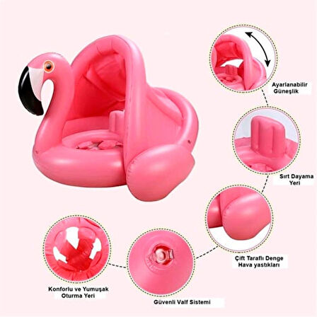 FLAMINGO BABY FLOAT  BEBEK YÜZME SİMİDİ GÜNEŞLİKLİ KAPANIR AÇILIR FLAMİNGO PEMBE