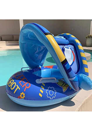 SUPER ROBOT BABY FLOAT  BEBEK YÜZME SİMİDİ GÜNEŞLİKLİ KAPANIR AÇILIR SUPER ROBOT MAVİ