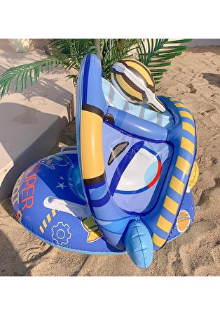 SUPER ROBOT BABY FLOAT  BEBEK YÜZME SİMİDİ GÜNEŞLİKLİ KAPANIR AÇILIR SUPER ROBOT MAVİ