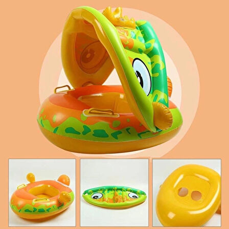 DİNOZOR ŞEKİLLİ BABY FLOAT  BEBEK YÜZME SİMİDİ GÜNEŞLİKLİ KAPANIR AÇILIR DİNO YEŞİL