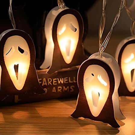 Çığlık Maske Figürlü Günışığı Cadılar Bayramı Süs Işıkları, Pilli LED Aydınlatma, Hallowen Süs Işığı