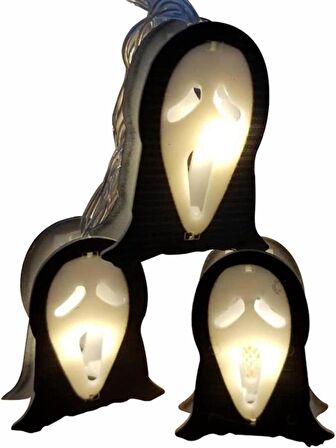 Çığlık Maske Figürlü Günışığı Cadılar Bayramı Süs Işıkları, Pilli LED Aydınlatma, Hallowen Süs Işığı
