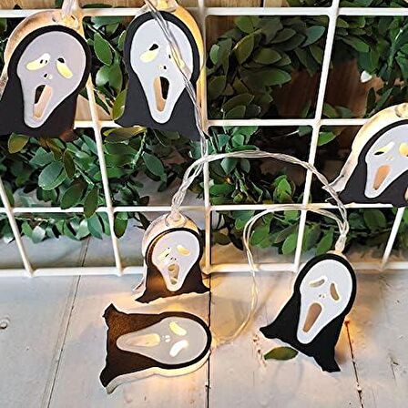 Çığlık Maske Figürlü Günışığı Cadılar Bayramı Süs Işıkları, Pilli LED Aydınlatma, Hallowen Süs Işığı