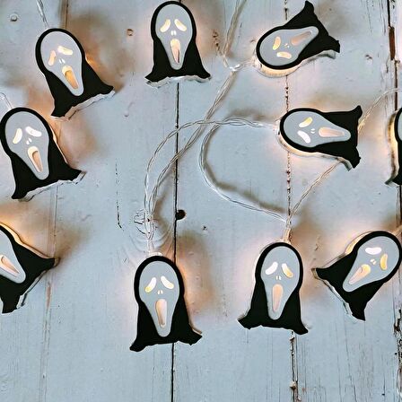 Çığlık Maske Figürlü Günışığı Cadılar Bayramı Süs Işıkları, Pilli LED Aydınlatma, Hallowen Süs Işığı