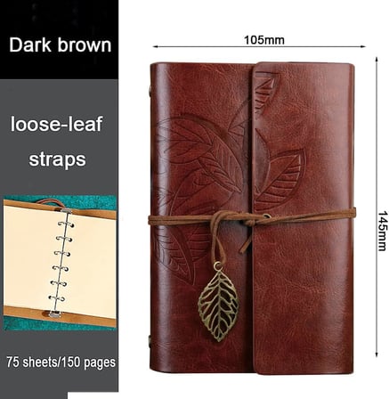 Retro Vintage yapraklı not defteri, klasik PU deri kapak, seyahat defteri, travel journal, günlük, seyahat günlüğü, doldurulabilir eskiz defteri, Sketchbook, 105 x 145 mm