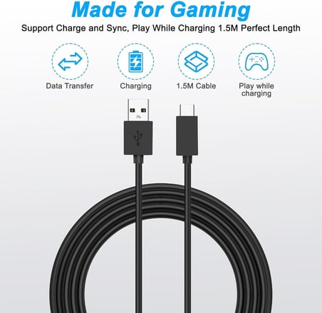 Gaming USB-C Kablo - Siyah 1.5 Metre | Xbox, PS5 Gamepad ve Akıllı Telefonlar için USB Type-C Bağlantı ve Hızlı Şarj Kablosu