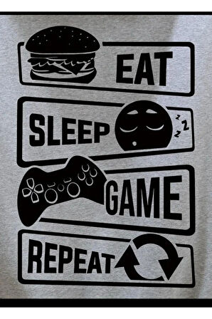 Eat Sleep Game Baskılı Kapüşonlu Sweatshirt